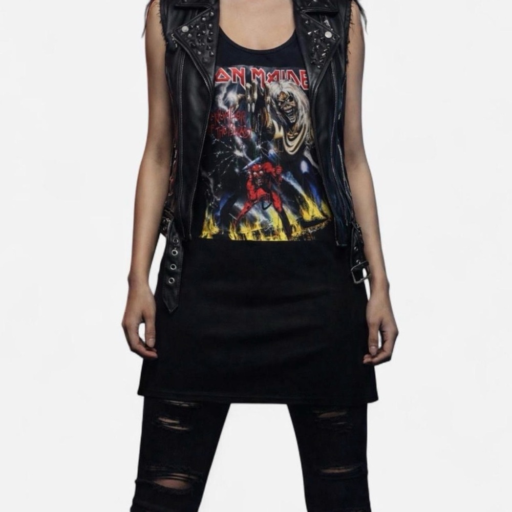 Iron Maiden Number of the Beast Tank Mini Dress Black Graphic Bodycon Size S